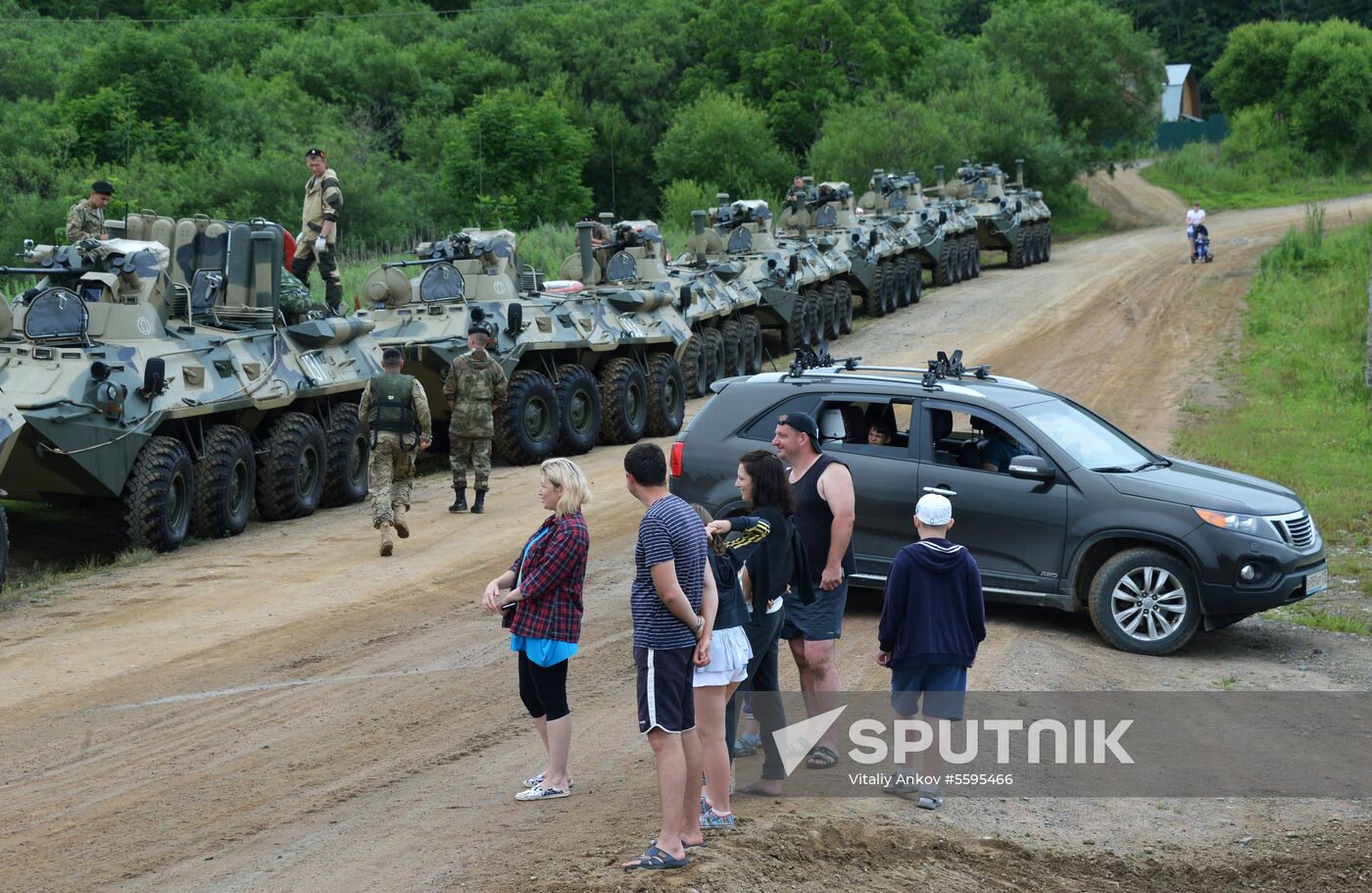 Naval infantry in training with BTR-82A armored personnel carriers in Vladivostok