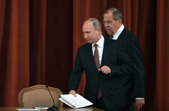 Russian President Vladimir Putin speaks at conference of Russian ambassadors and permanent representatives