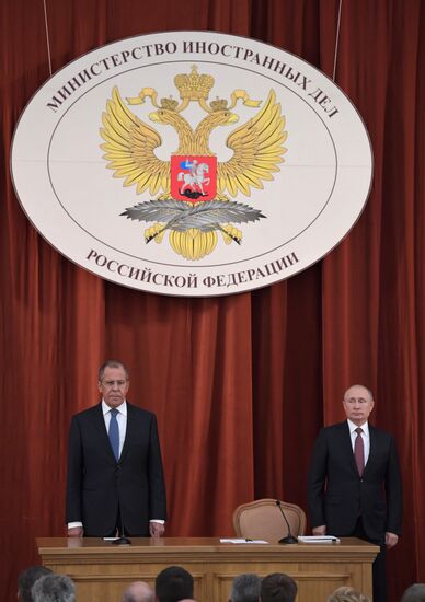 Russian President Vladimir Putin speaks at conference of Russian ambassadors and permanent representatives