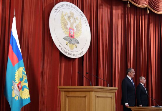 Russian President Vladimir Putin speaks at conference of Russian ambassadors and permanent representatives