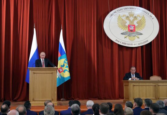 Russian President Vladimir Putin speaks at conference of Russian ambassadors and permanent representatives