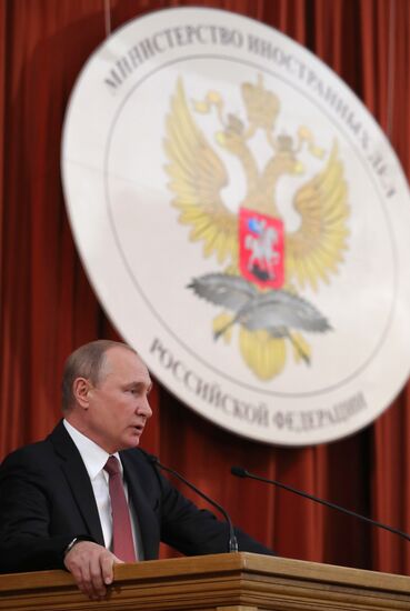 Russian President Vladimir Putin speaks at conference of Russian ambassadors and permanent representatives