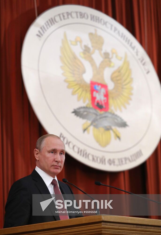 Russian President Vladimir Putin speaks at conference of Russian ambassadors and permanent representatives