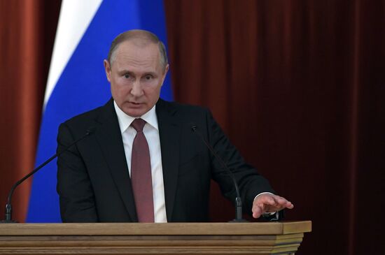 Russian President Vladimir Putin speaks at conference of Russian ambassadors and permanent representatives
