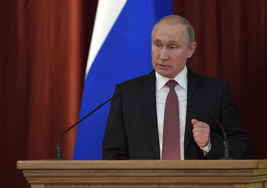 Russian President Vladimir Putin speaks at conference of Russian ambassadors and permanent representatives