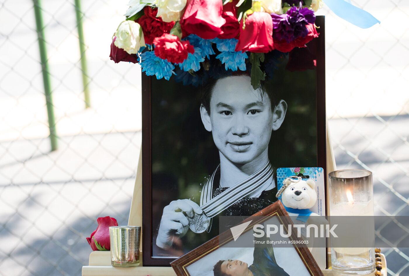 Flowers in memory of figure skater Denis Ten in Almaty