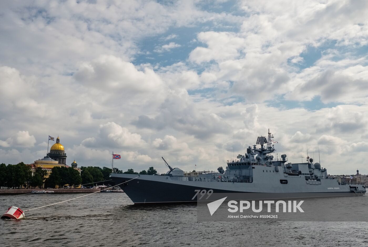 Russian Navy combat vessels on Neva River