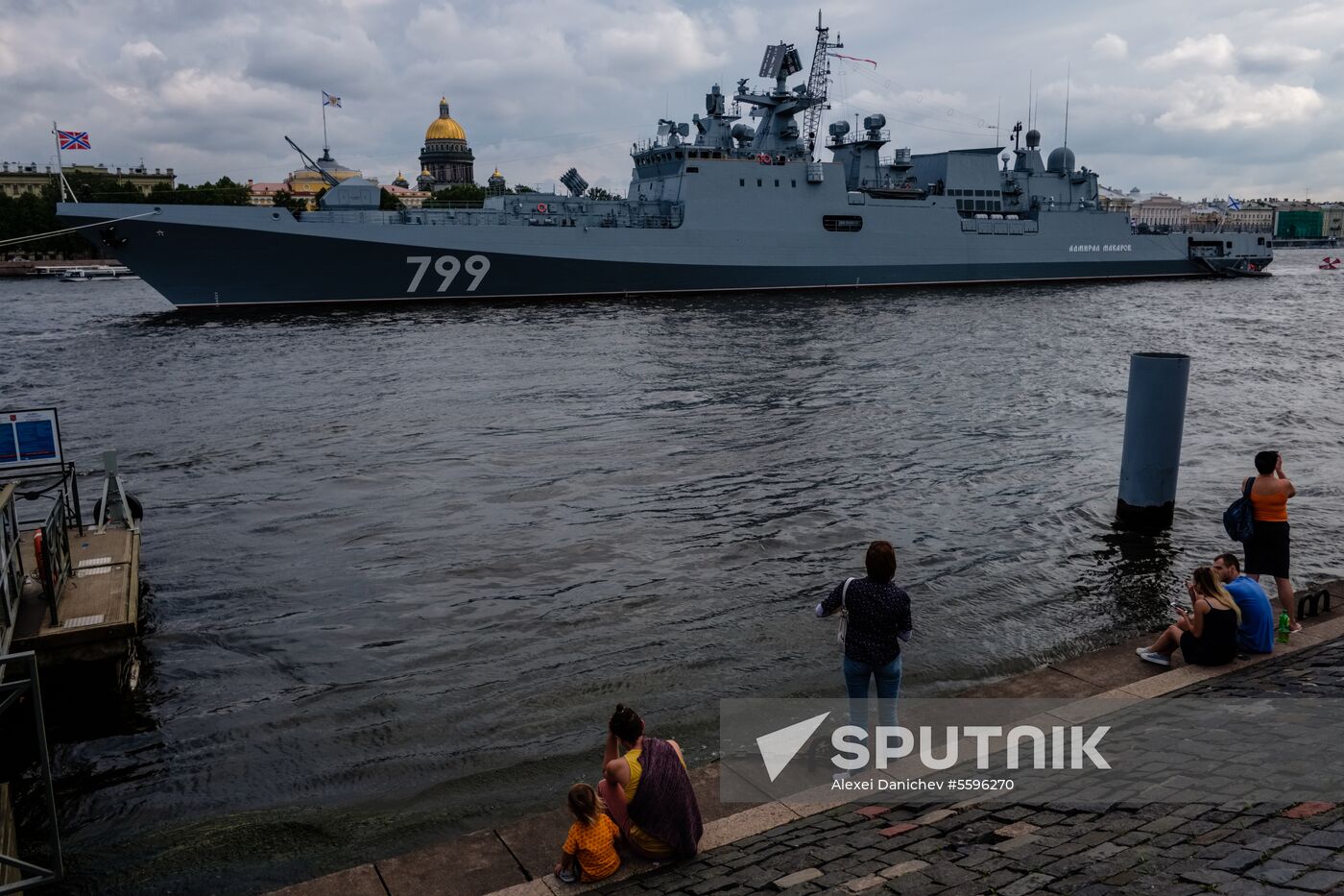 Russian Navy combat vessels on Neva River