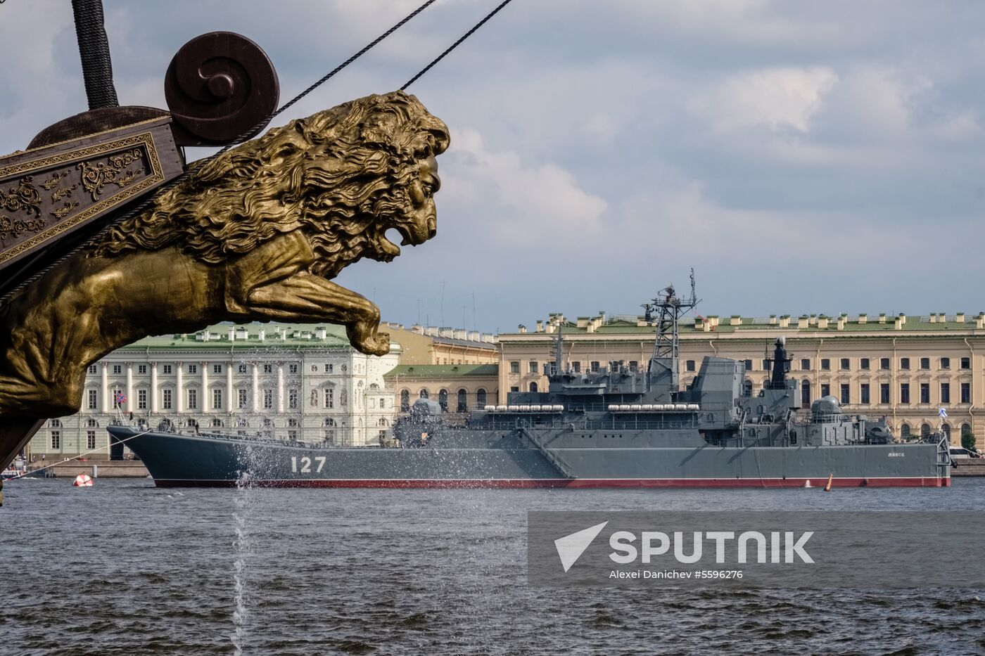 Russian Navy combat vessels on Neva River
