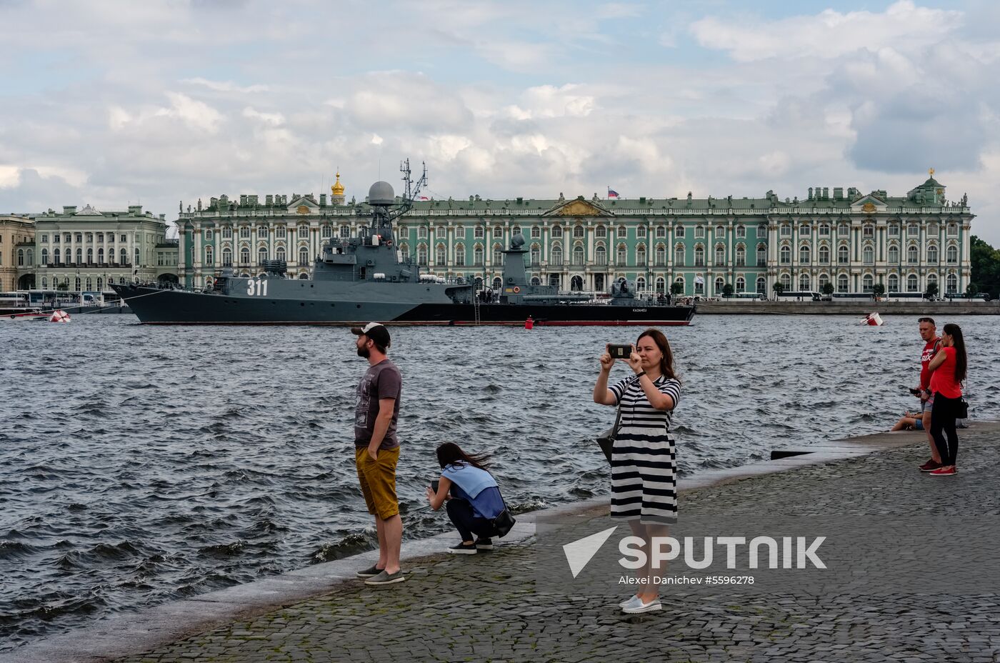 Russian Navy combat vessels on Neva River