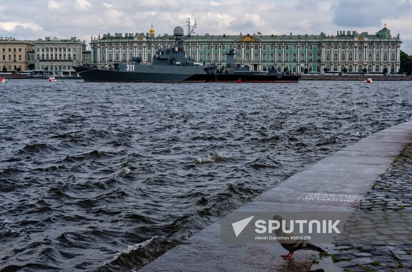 Russian Navy combat vessels on Neva River