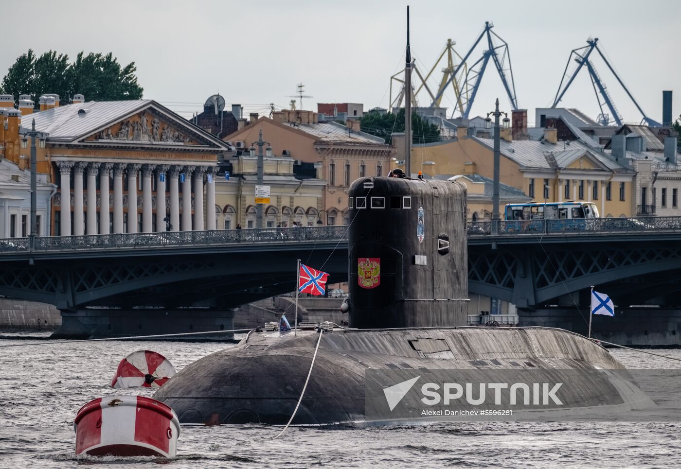 Russian Navy combat vessels on Neva River