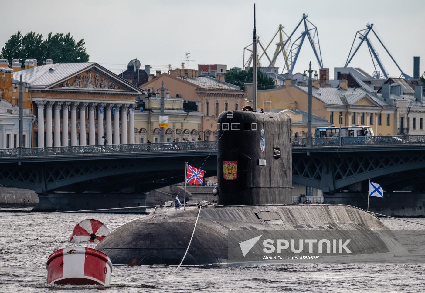 Russian Navy combat vessels on Neva River