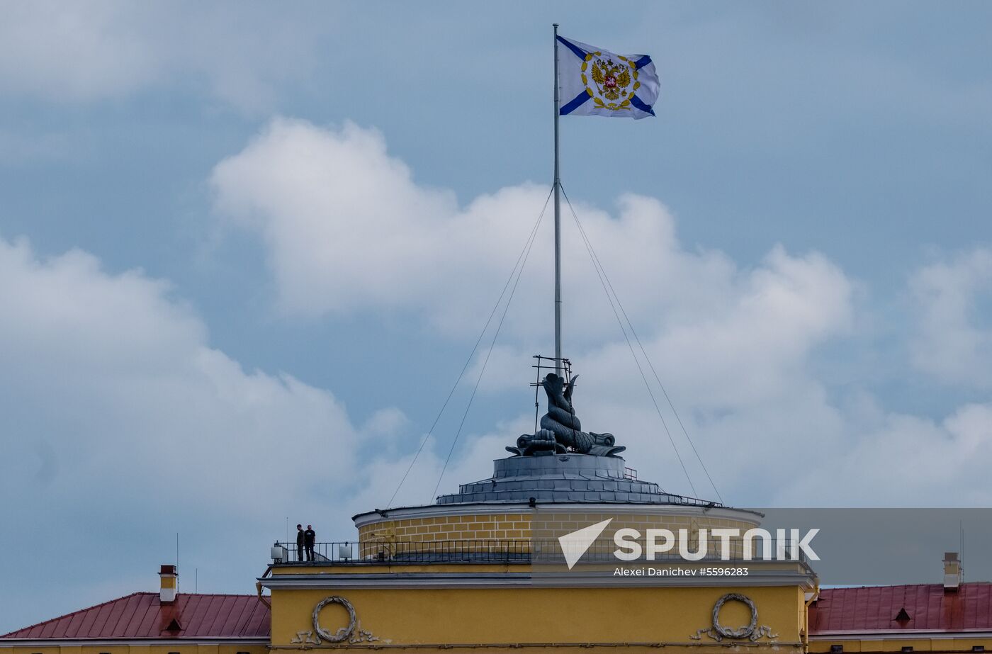 Russian Navy combat vessels on Neva River