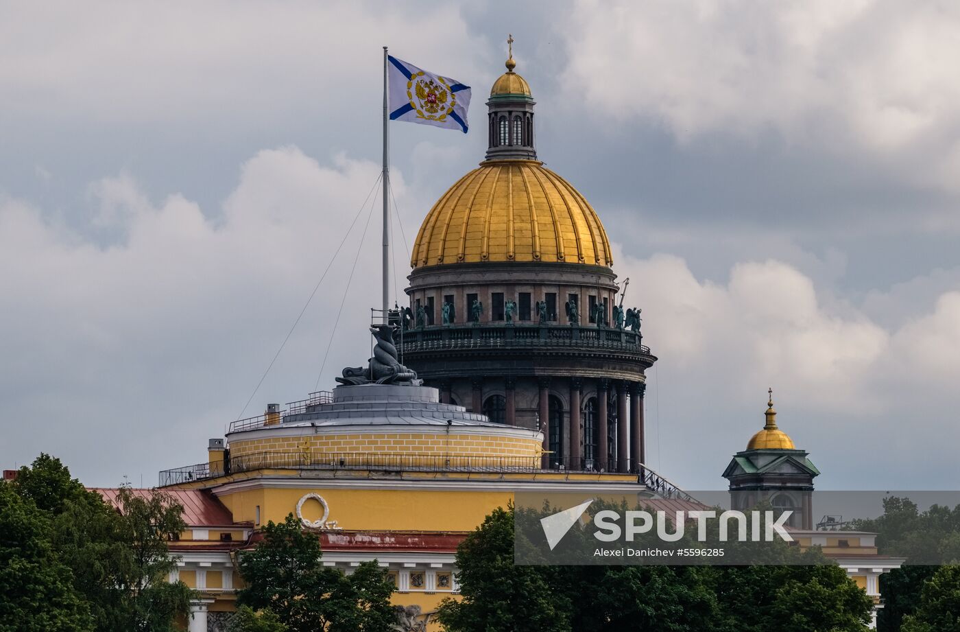 Russian Navy combat vessels on Neva River