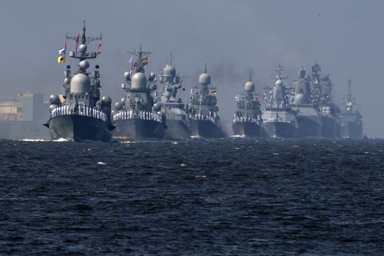 First combined rehearsal of Russian Navy parade
