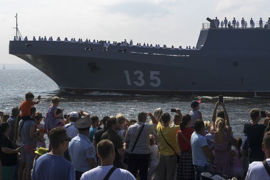 First combined rehearsal of Russian Navy parade