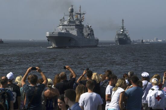 First combined rehearsal of Russian Navy parade