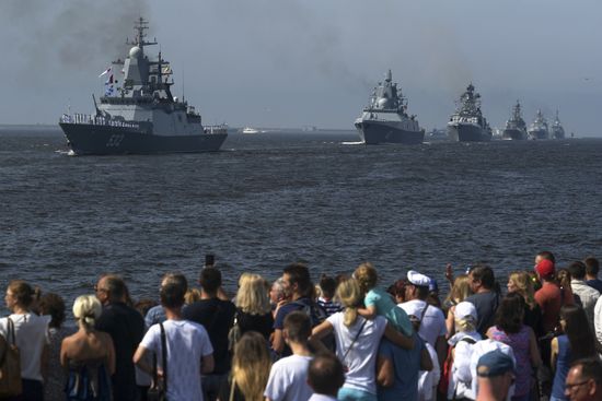 First combined rehearsal of Russian Navy parade