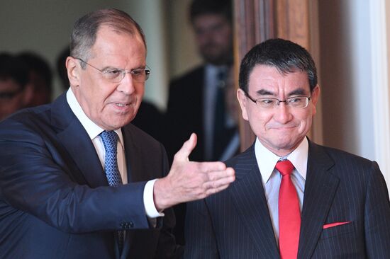 Meeting of Russian and Japanese foreign ministers Sergei Lavrov and Taro Kono