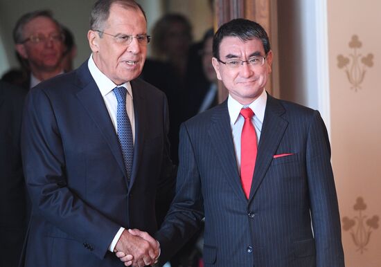Meeting of Russian and Japanese foreign ministers Sergei Lavrov and Taro Kono