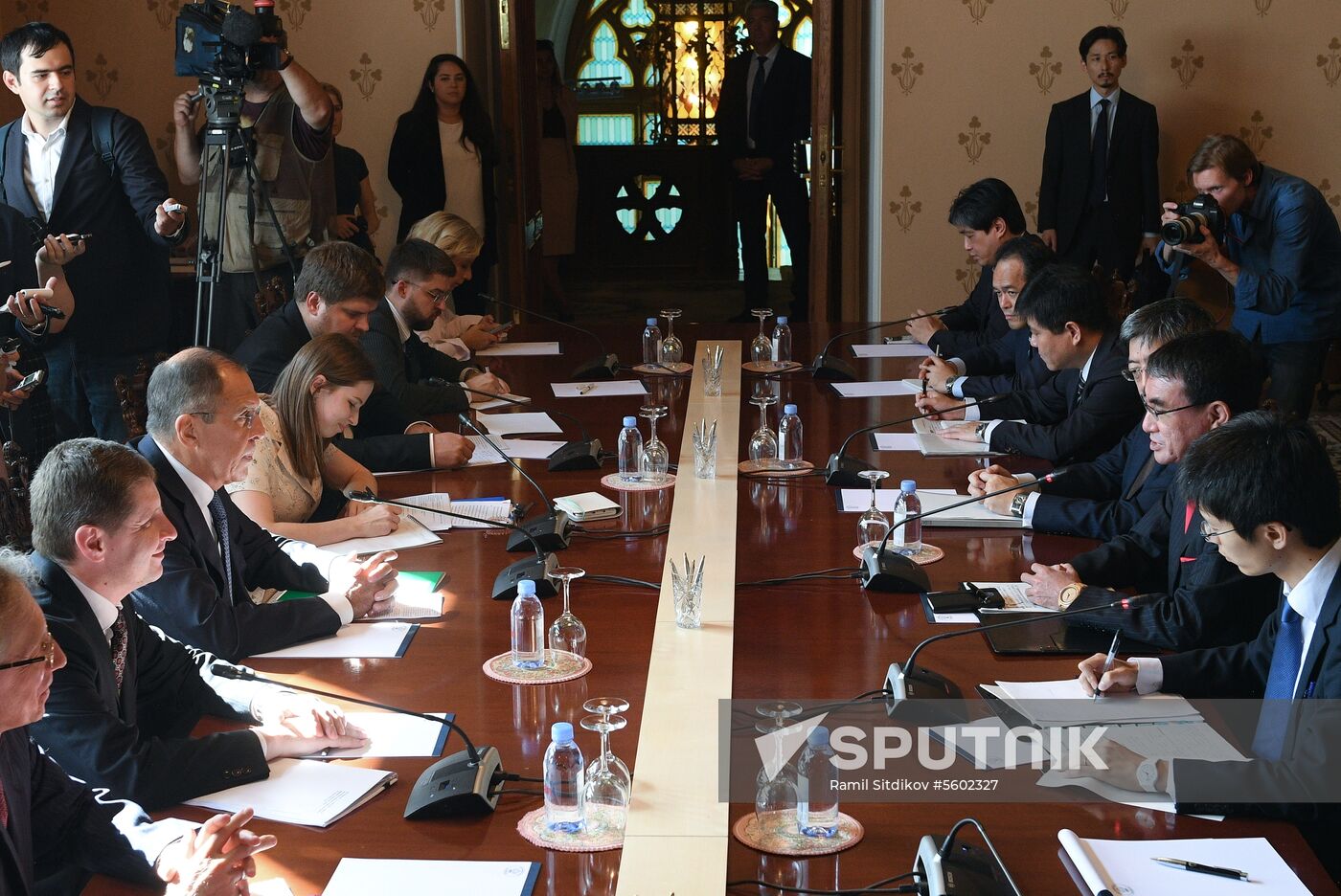 Meeting of Russian and Japanese foreign ministers Sergei Lavrov and Taro Kono