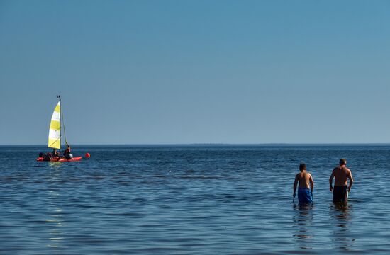 Vacation on shore of Gulf of Finland in St. Petersburg