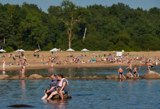 Vacation on shore of Gulf of Finland in St. Petersburg