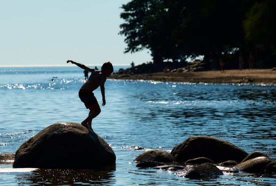 Vacation on shore of Gulf of Finland in St. Petersburg