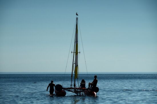 Vacation on shore of Gulf of Finland in St. Petersburg