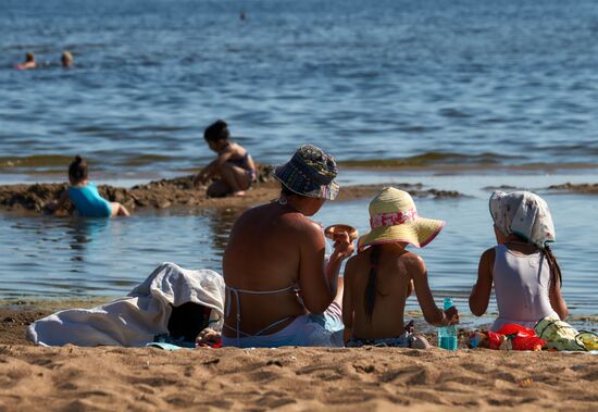 Vacation on shore of Gulf of Finland in St. Petersburg