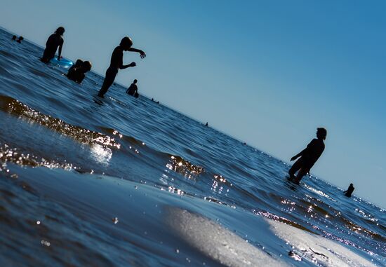 Vacation on shore of Gulf of Finland in St. Petersburg