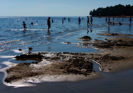 Vacation on shore of Gulf of Finland in St. Petersburg