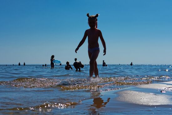 Vacation on shore of Gulf of Finland in St. Petersburg