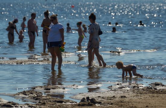 Vacation on shore of Gulf of Finland in St. Petersburg