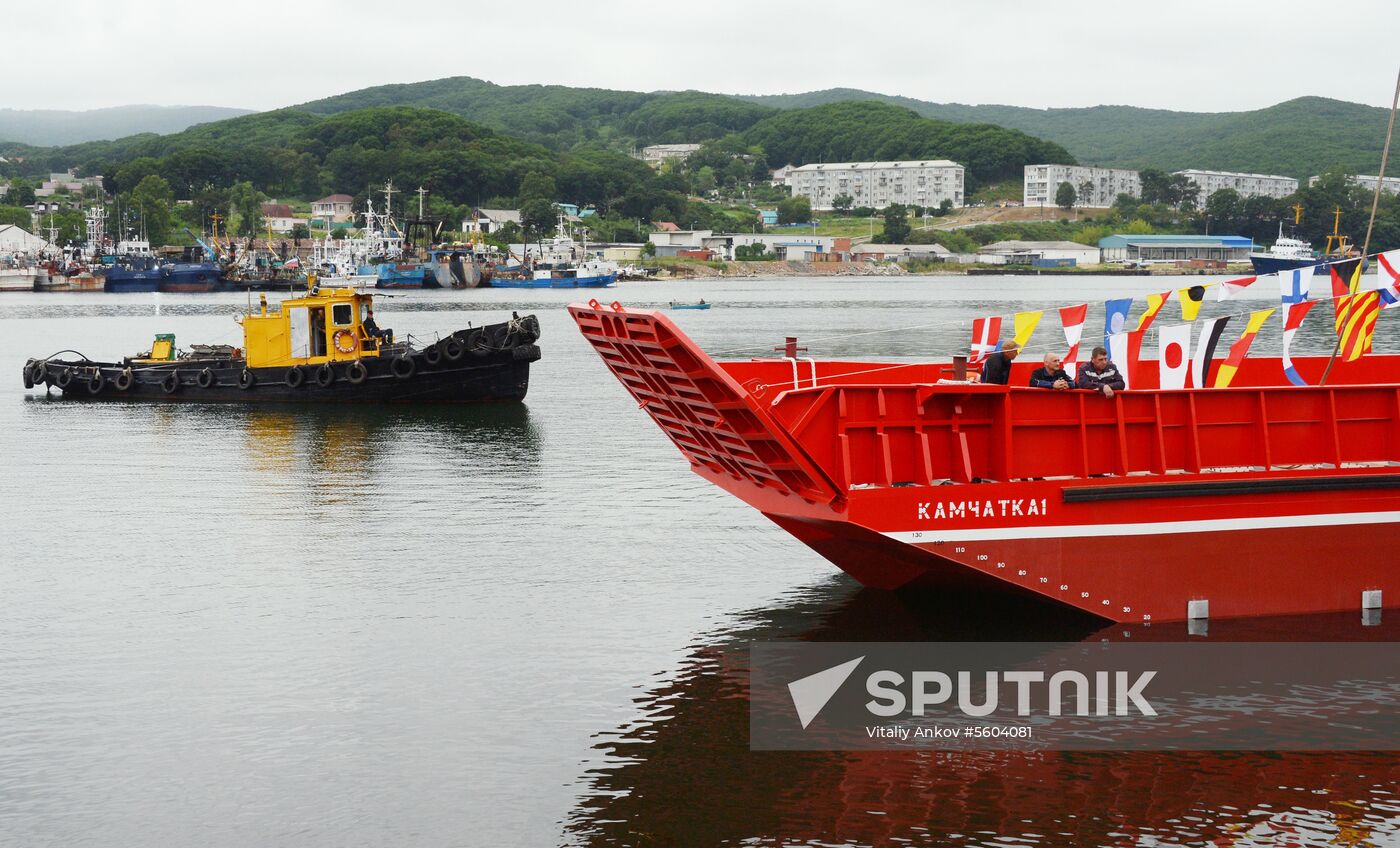 Launching a cargo-and-passenger barge in Primorye