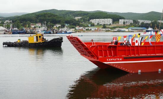 Launching a cargo-and-passenger barge in Primorye