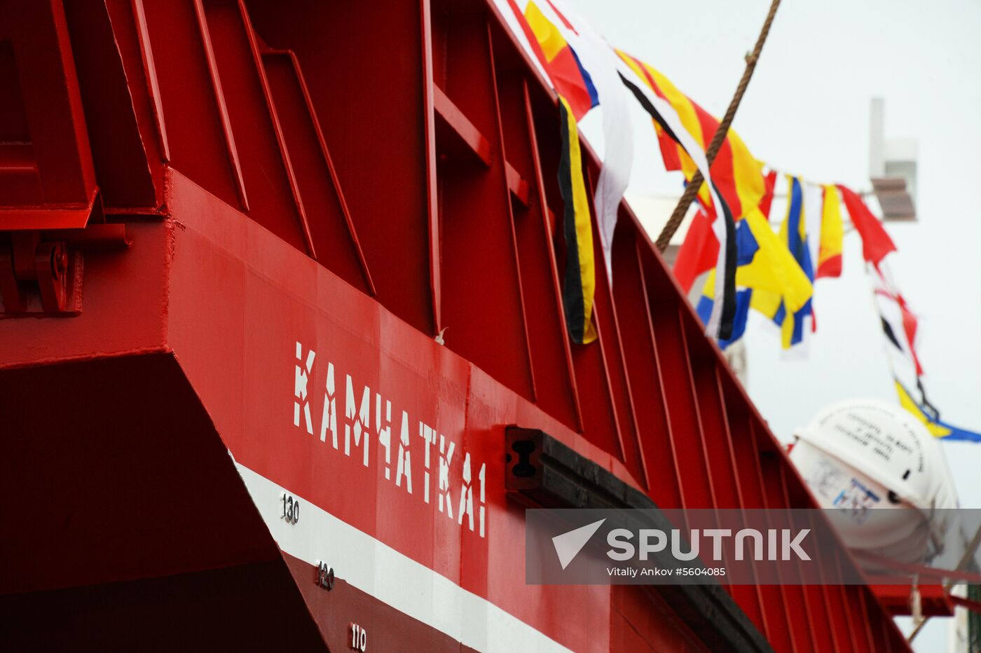 Launching a cargo-and-passenger barge in Primorye