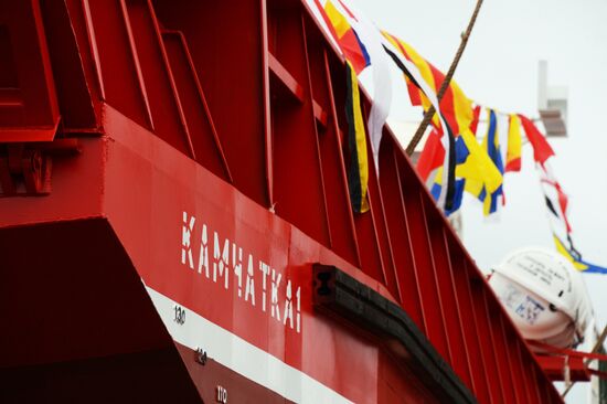 Launching a cargo-and-passenger barge in Primorye