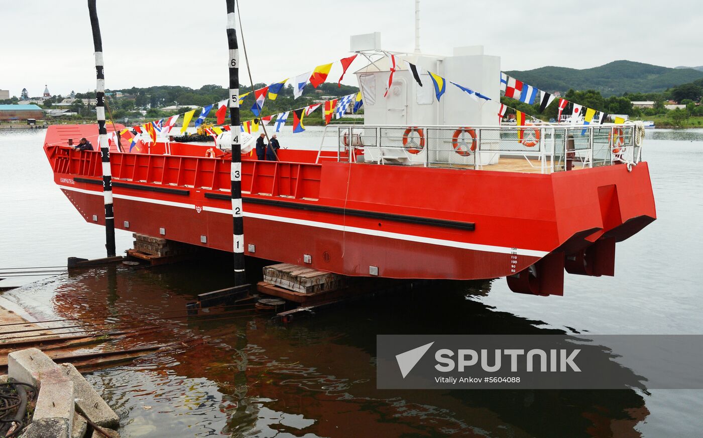 Launching a cargo-and-passenger barge in Primorye