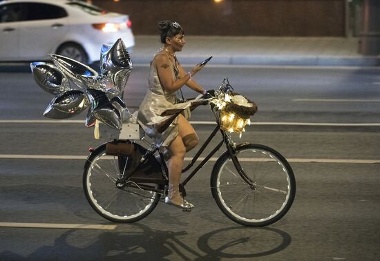 Night bicycle parade in Moscow