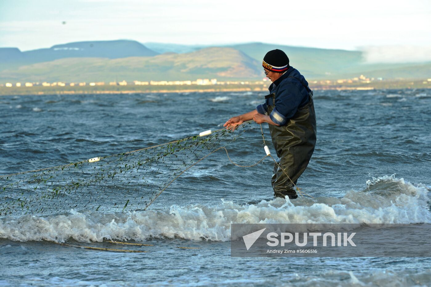 Mass salmon fishing near Bering Sea in Anadyr