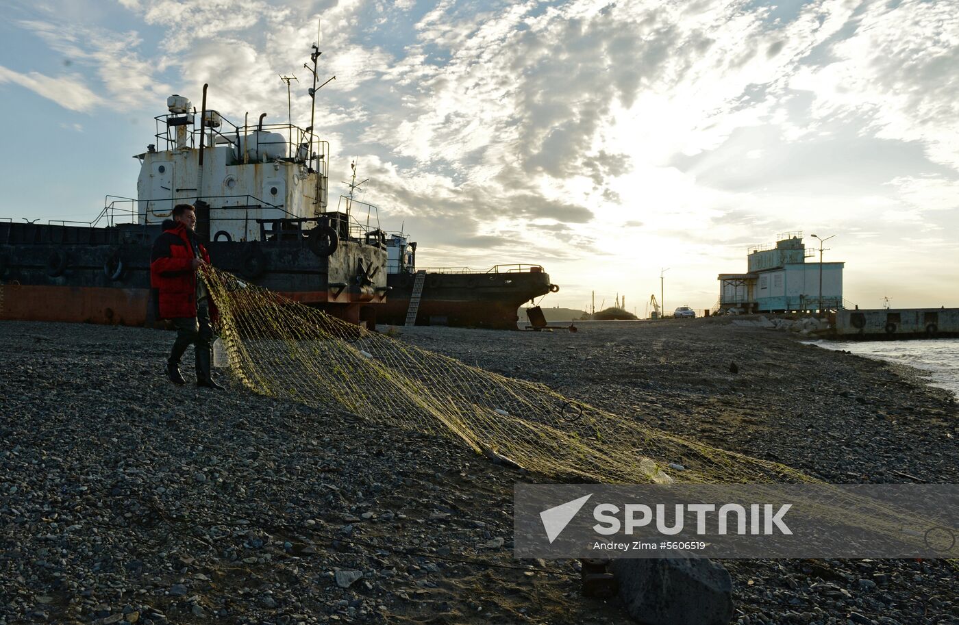 Mass salmon fishing near Bering Sea in Anadyr