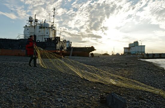 Mass salmon fishing near Bering Sea in Anadyr