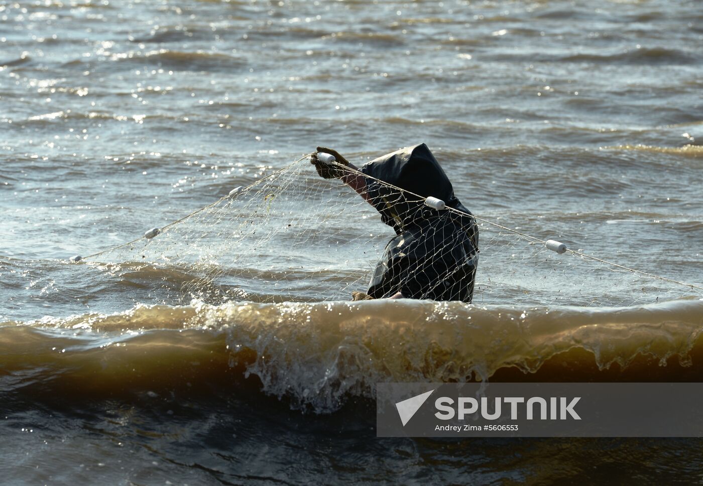 Mass salmon fishing near Bering Sea in Anadyr