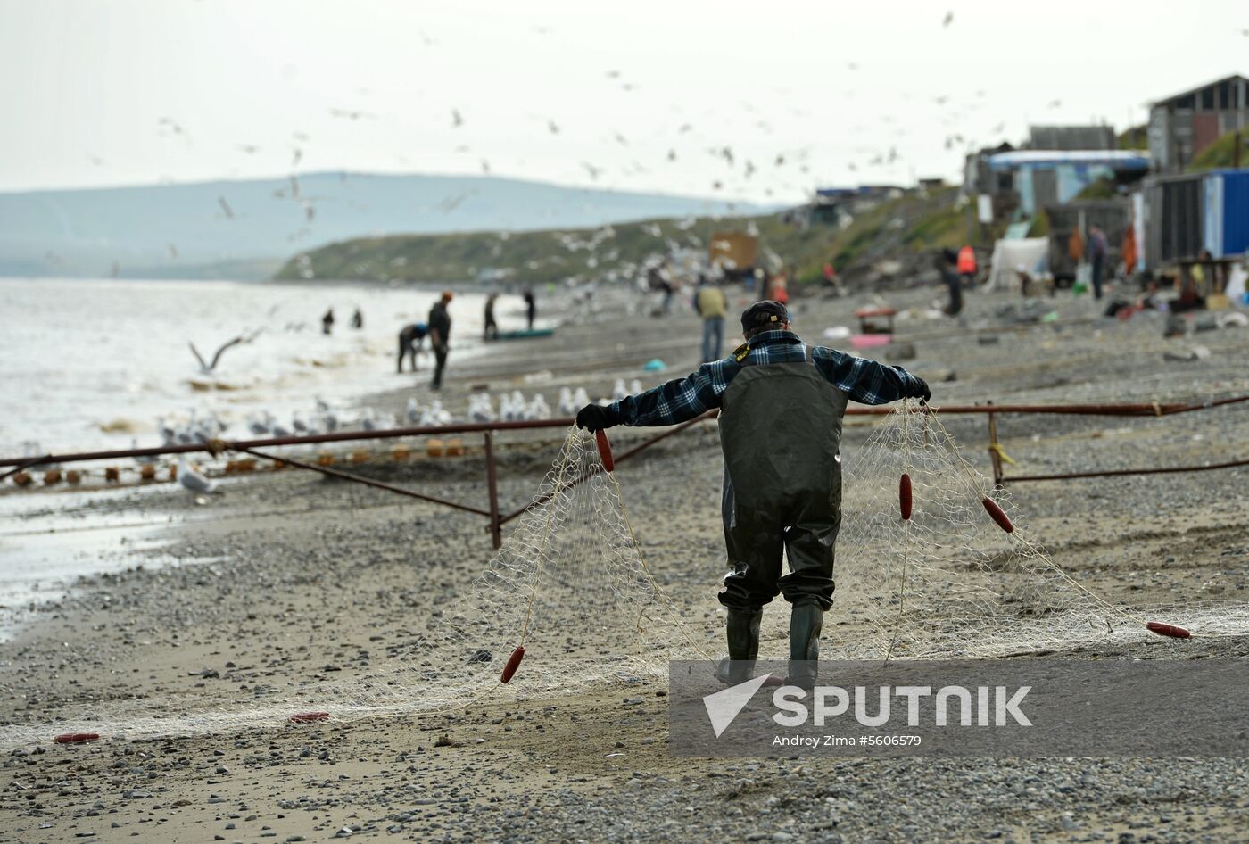 Mass salmon fishing near Bering Sea in Anadyr