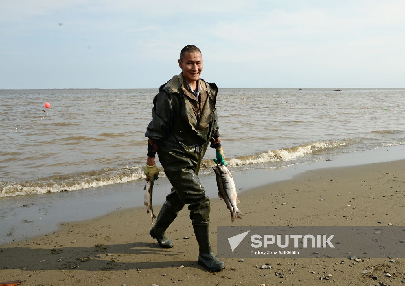 Mass salmon fishing near Bering Sea in Anadyr