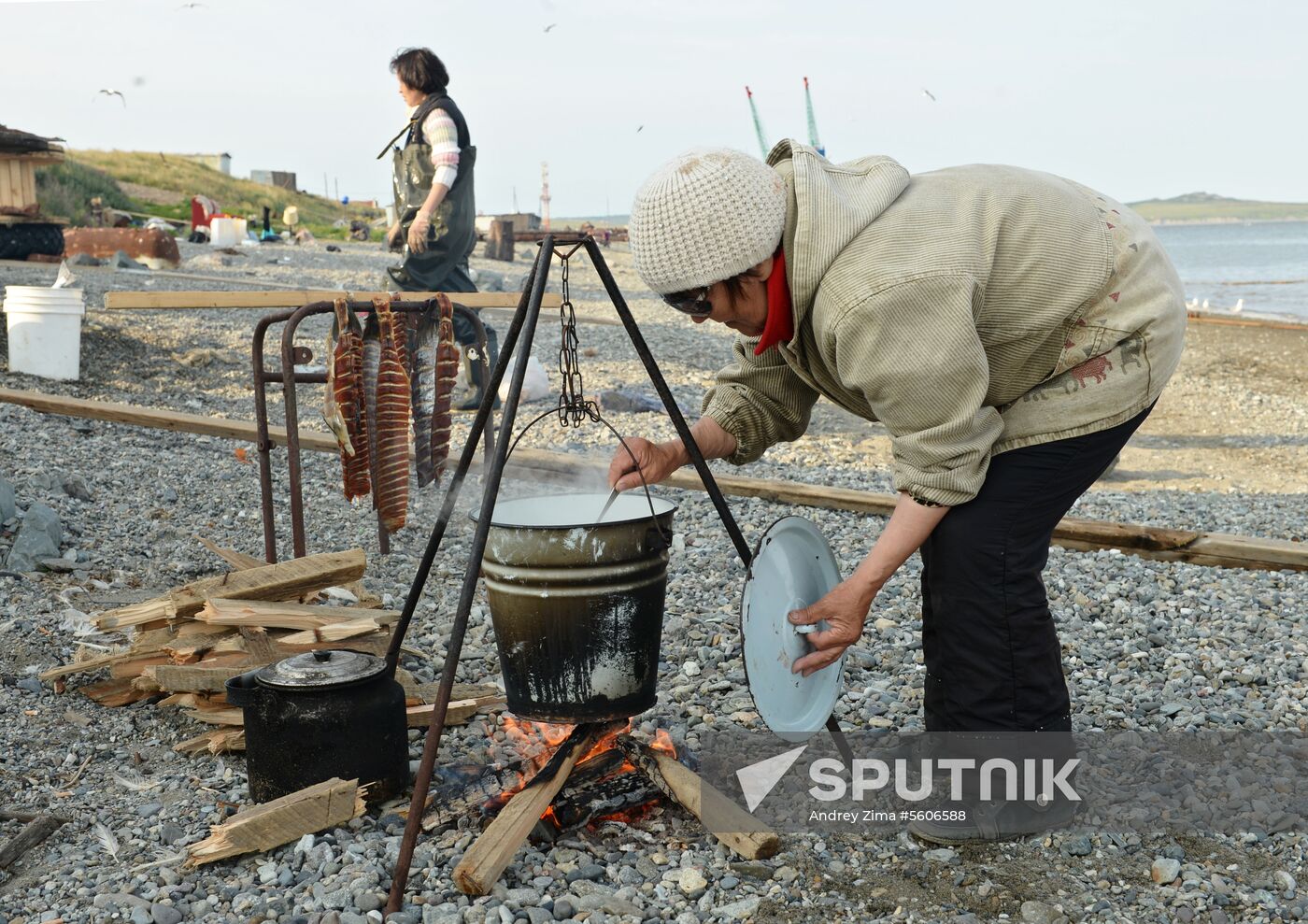 Mass salmon fishing near Bering Sea in Anadyr