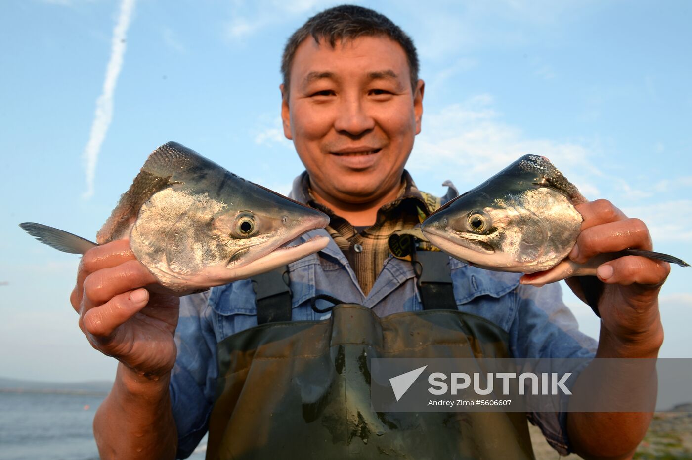 Mass salmon fishing near Bering Sea in Anadyr