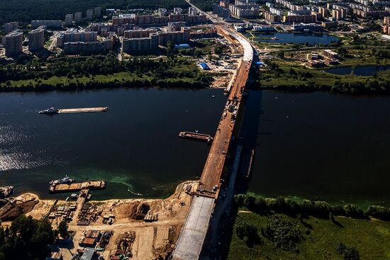 Construction of bridge across Volga River in Dubna